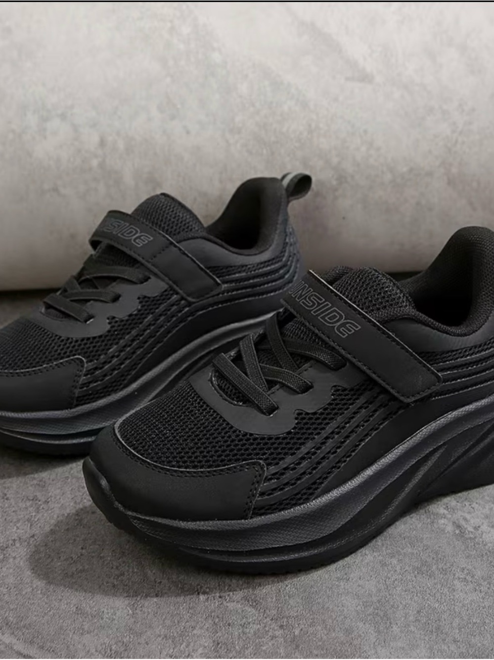 Kids Black Hook-and-Loop Athletic Sneakers